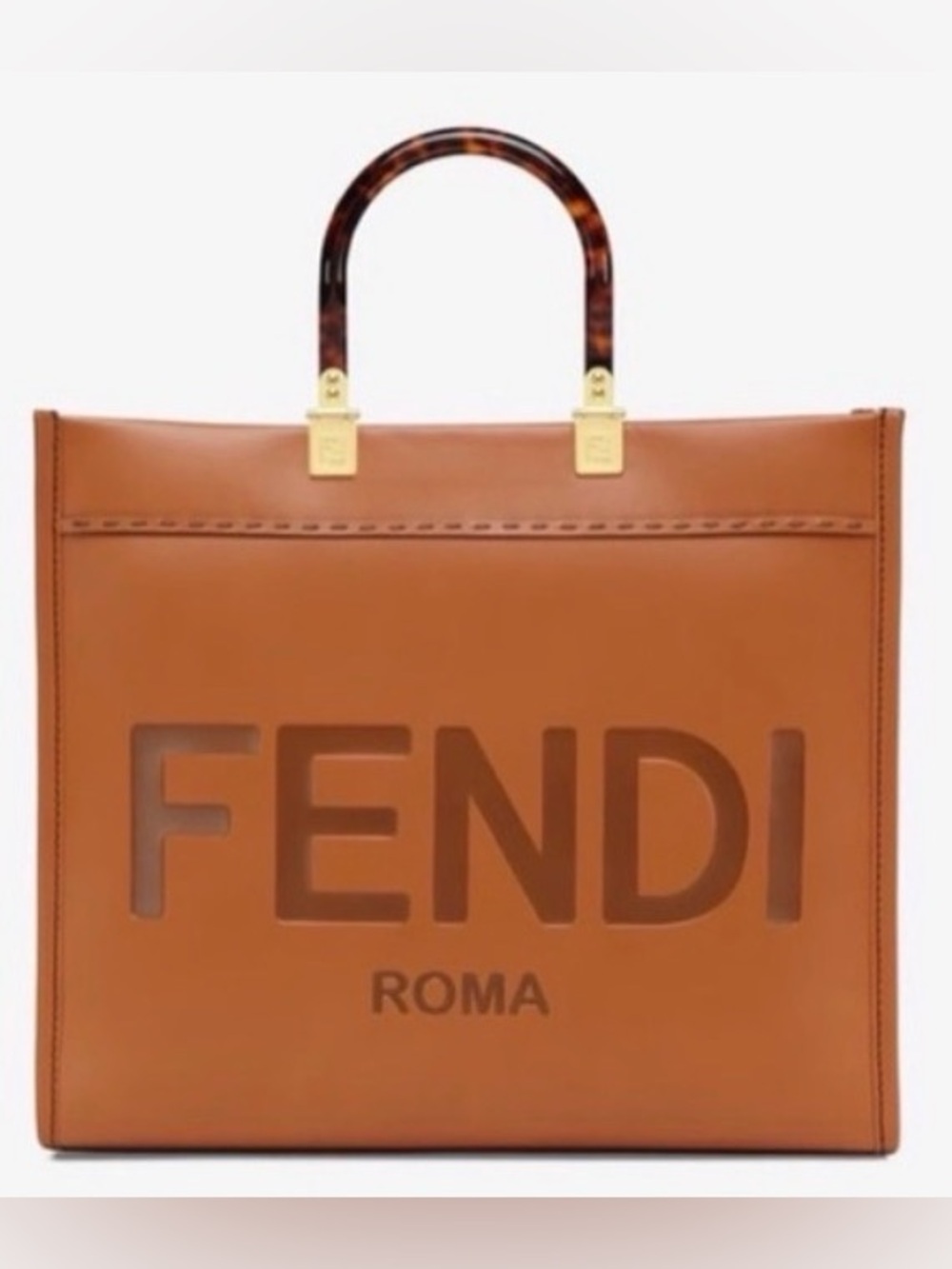 Fendi Sunshine Medium Leather Tote Bag Cognac Brown